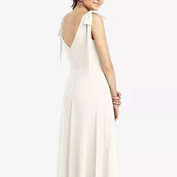 Bow-Shoulder V-Back Chiffon Gown with Front Slit...TH018...Ivory...Size 16 Long - Picture 3 of 6